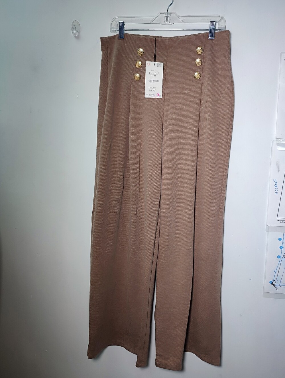 Zara NWT Taupe Wide-Leg High-Waist Pants with Gold Buttons ref 3644/198 office L - Picture 2 of 10